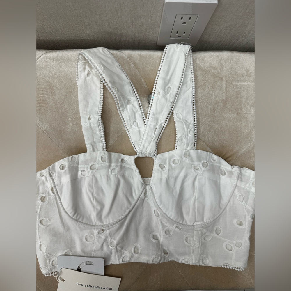 Commense White Eyelet Crop Top